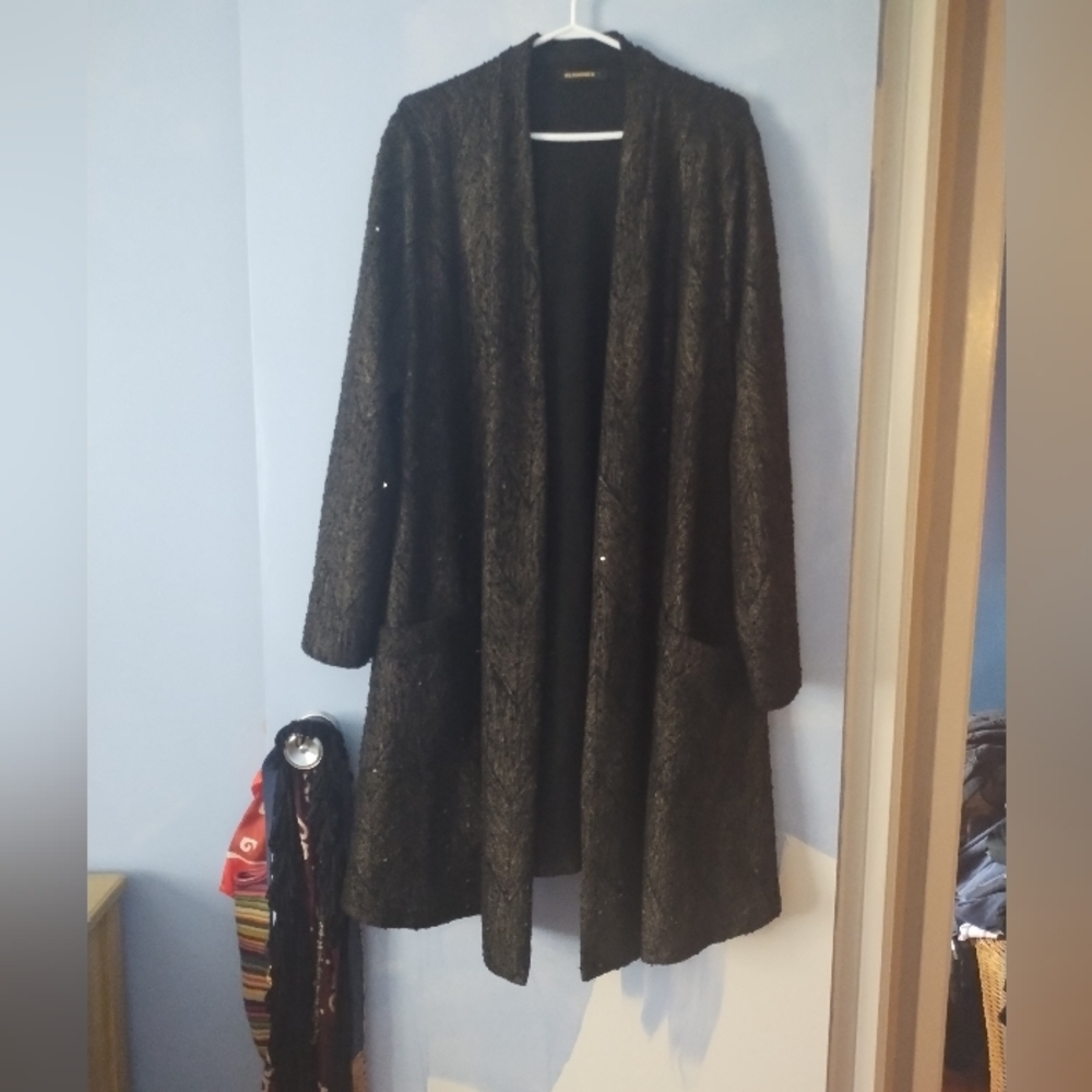 Alembika Black + Tan Sequin Duster Coat 7 XL XXL